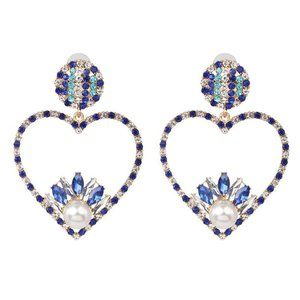 Double Heart Rhinestone Pearl Pageant Earrings